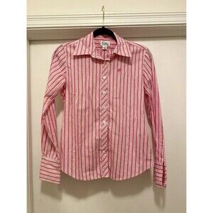 Vintage Lilly Pulitzer Pink Striped Button Down Shirt Coastal Preppy Old Money 0